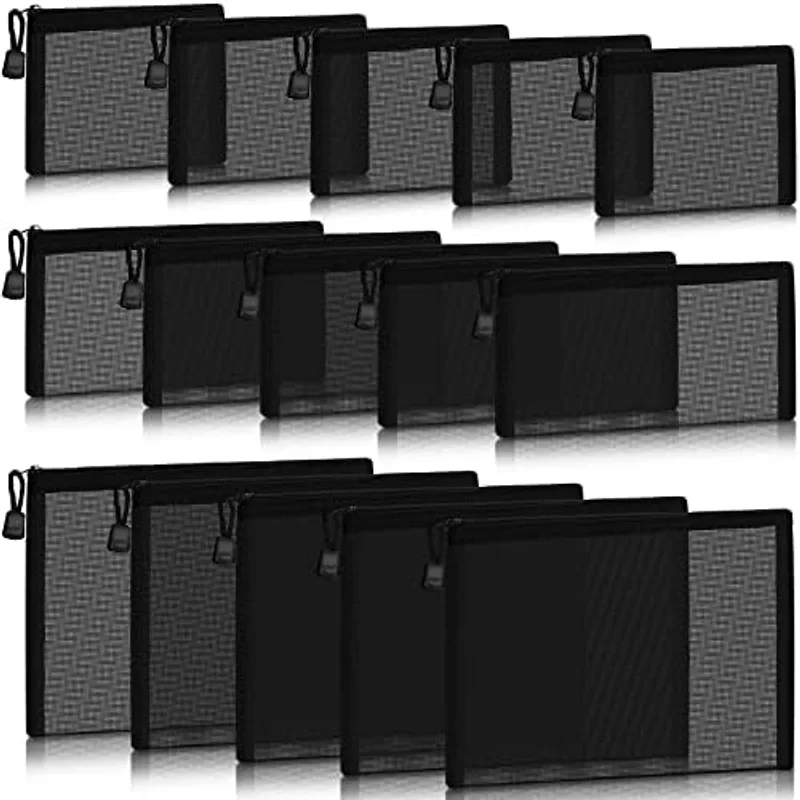 Outus Mesh Bag with Zipper,9.84x7.09, 7.87x3.94, 5x3.94 Inches,Black
