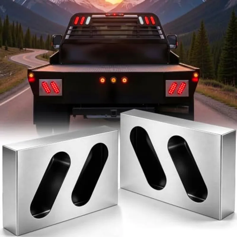 Outus 2 Pcs Metal Double Oval Trailer Light Box, Silver, Stainless Steel