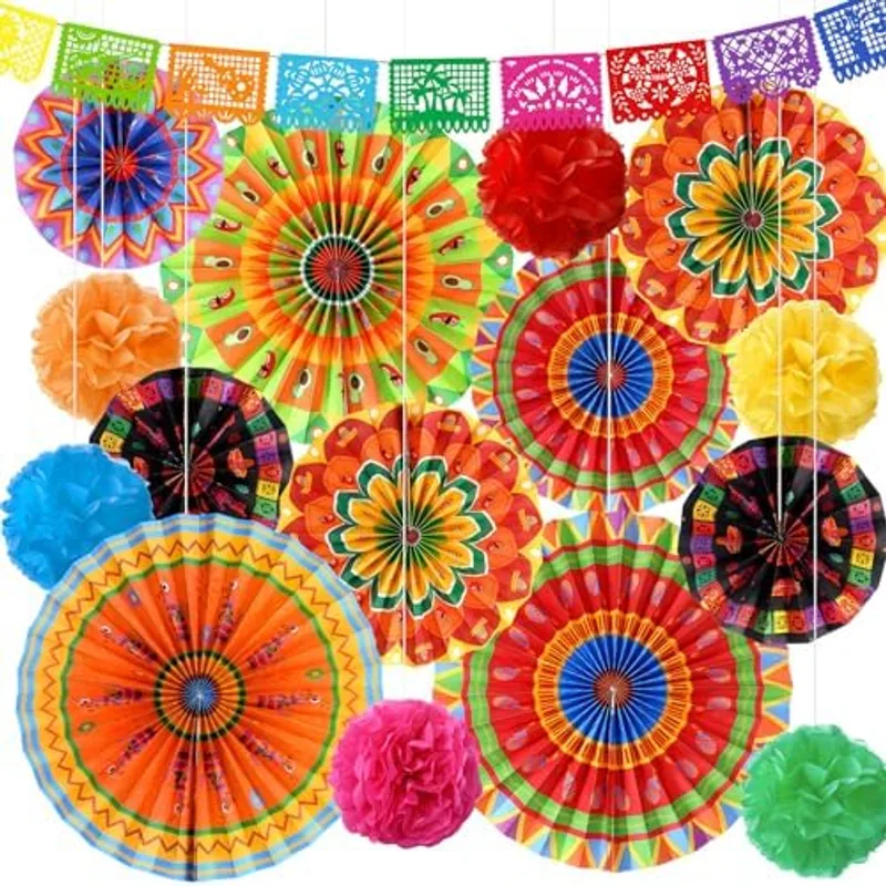 Outus 24 Pcs Mexican Fiesta Party Decorations, Cinco De Mayo Decor, multicolor
