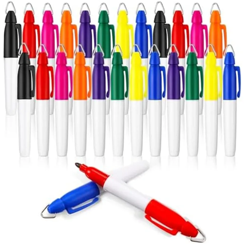 Outus 24 Pcs Mini Permanent Markers with Golf Keychain Clips,Multicolour