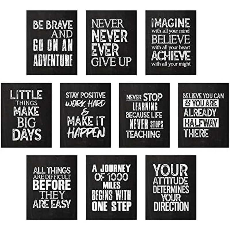 Outus Motivational Art Wall Posters for Classroom, 11 x 14 Inch, Black White