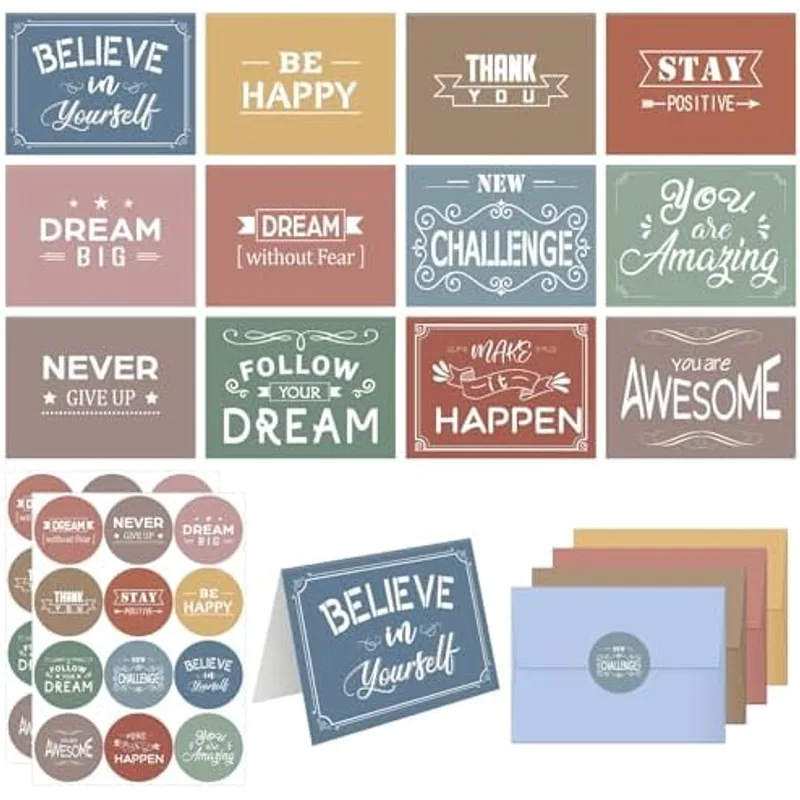 Outus 24 Set Motivational Card with Envelope Encouragement Sticker, Morandi