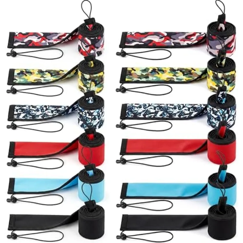 Outus 12 Pack Neoprene Fishing Rod Sleeves, 2.5mm Thick Tangle-Free Covers, Protective Sock for Spinning Casting Rods, Travel Storage(65" x 4", 58" x 4", Solid Color and Camouflage)