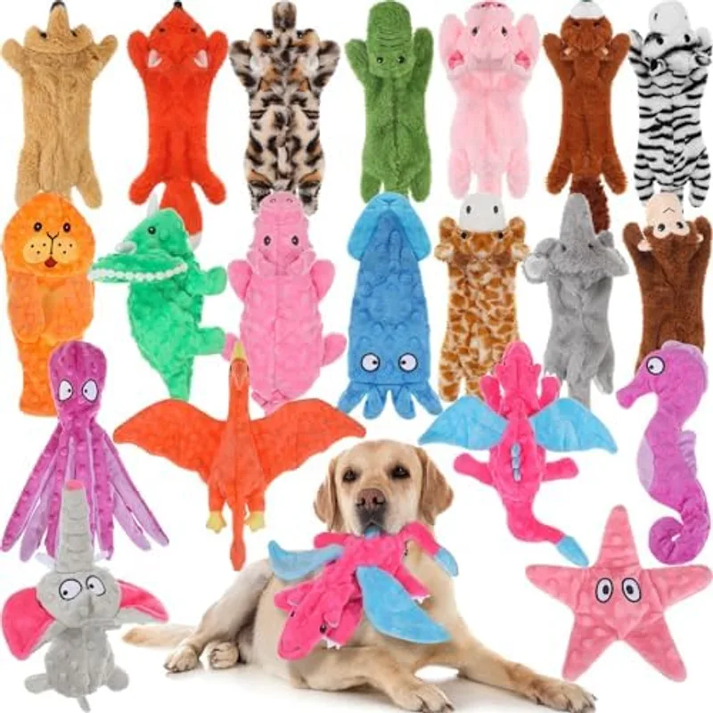 Outus 20 Pcs No Stuffing Dog Squeaky Toys Bulk, Vivid