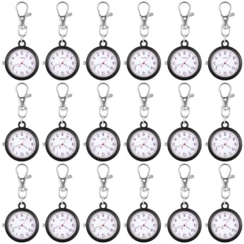 Outus 18 Pcs Nurse Pocket Watch Bulk Buckle Quartz Nurse Fob Watch Black