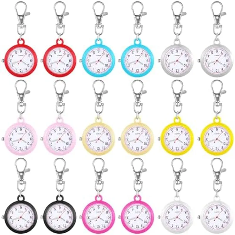 Outus 18 Pcs Nurse Pocket Watch Bulk Buckle Quartz Nurse Fob Watch Colorful