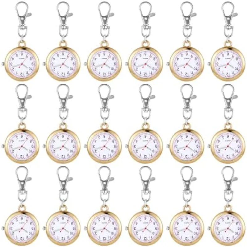 Outus 18 Pcs Nurse Pocket Watch Bulk Buckle Quartz Nurse Fob Watch Gold