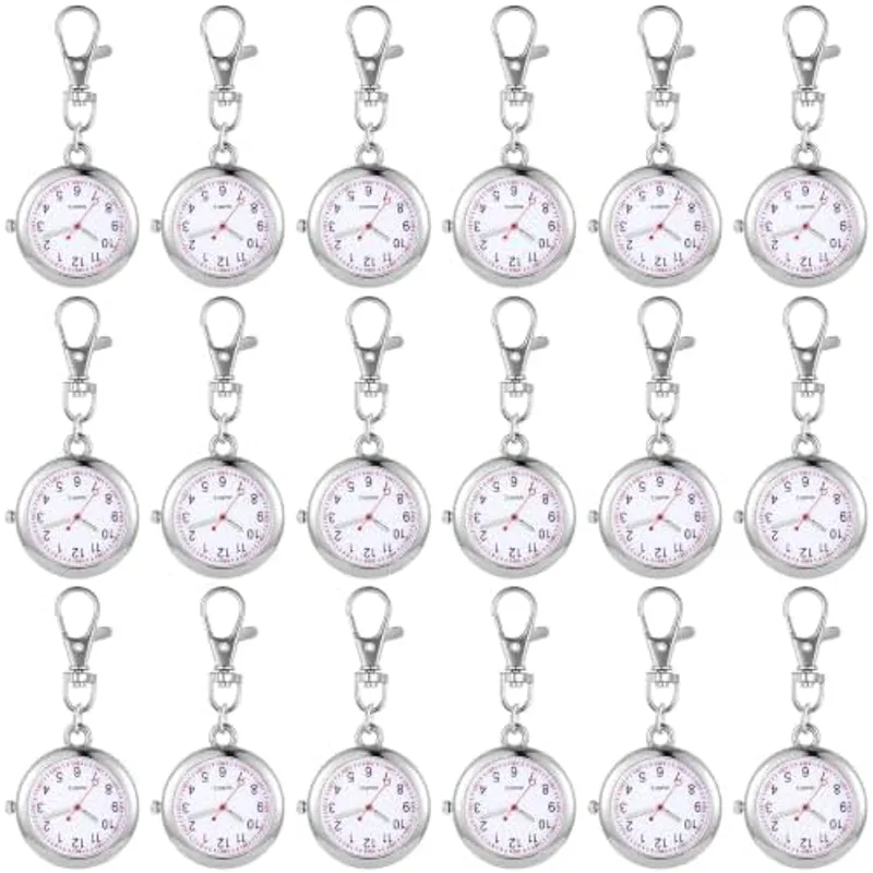 Outus 18 Pcs Nurse Pocket Watch Bulk Buckle Quartz Nurse Fob Watch Silver