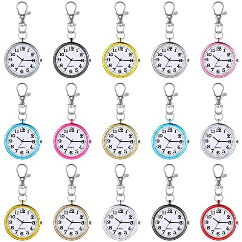 Outus 15 Pcs Nurse Pocket Watch Quartz Round Pin Clip Buckle,Multicolour, multicolor
