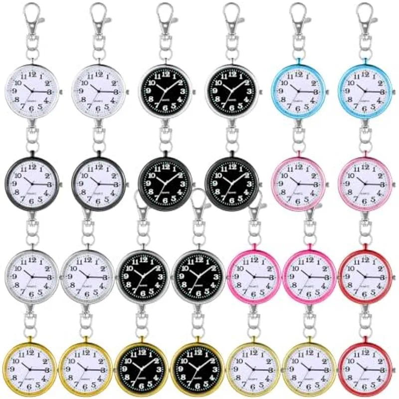 Outus 26 Pcs Nurse Pocket Watch Quartz Round Pin Clip Buckle, Multicolour