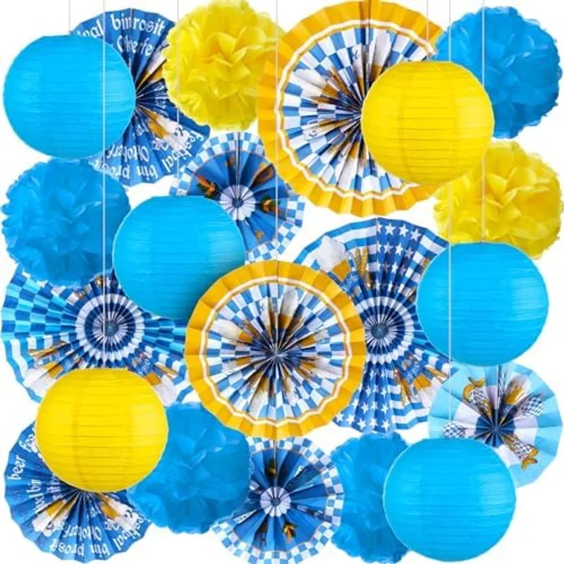 Outus 21 Pcs Oktoberfest Decorations Set Beer German Hanging Decorations, Yellow Blue White