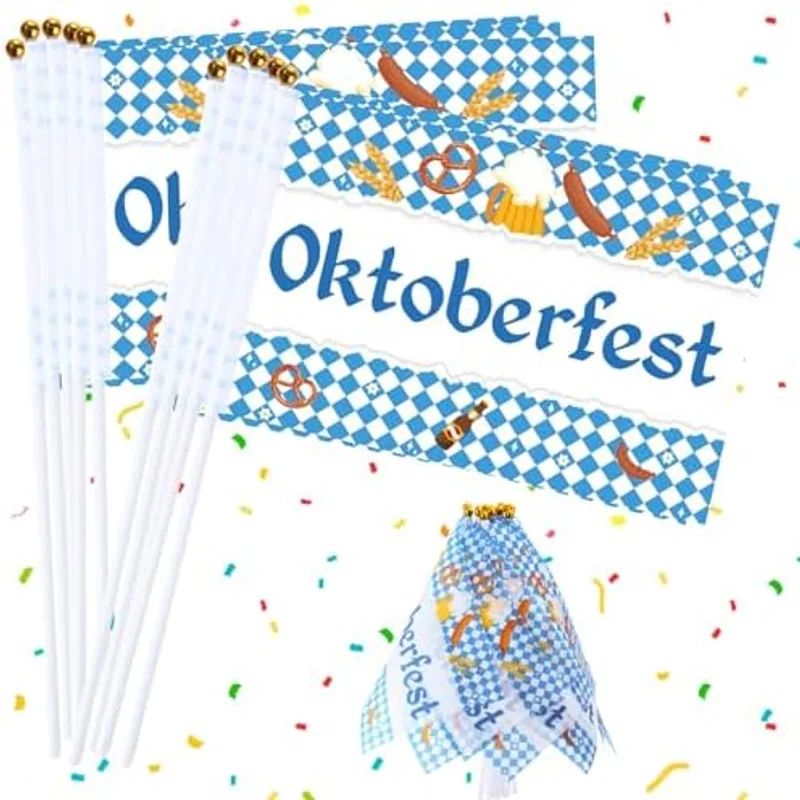 Outus 30 Pcs Oktoberfest Stick Flags Bavarian Decorations Small Flags Bulk