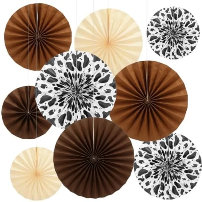 Outus Party Decor Paper Fans Hanging Wall Decor,9 Pcs,Cowboy