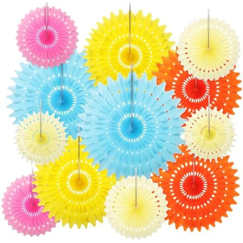 Outus 12 Pcs Pastel Paper Fans, Tissue Party Decorations