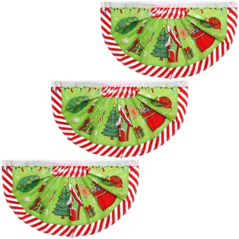 Outus 3 Pcs Pleated Bunting Fan Flag 1.5 x 3 ft Christmas Decoration Half Fan Flag Hanging Banners for Party Supplies Yard Decoration (3 Pack,Christmas Holiday)