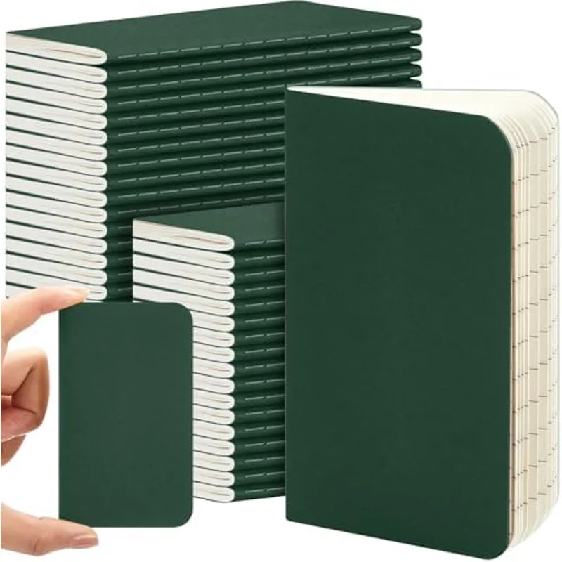Outus 36 Pcs Pocket Notebook Bulk, Green, Blank Cover