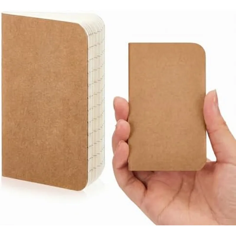 Outus 1 Pcs Pocket Notebook Mini Journal 2.5" x 4" Kraft Paper Mini Notepad Bulk Softcover Pocket Notepad Memo Diary Subject Notebooks for Student Travel School (Brown,Brown Cover)