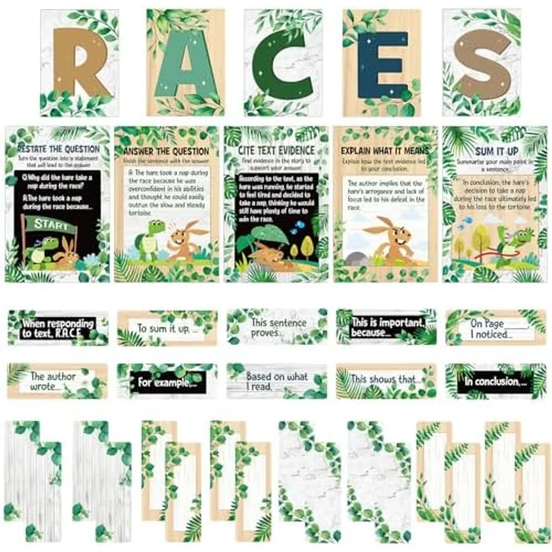 Outus 36 Pcs Races Writing Strategy Poster for Classroom, Greenery