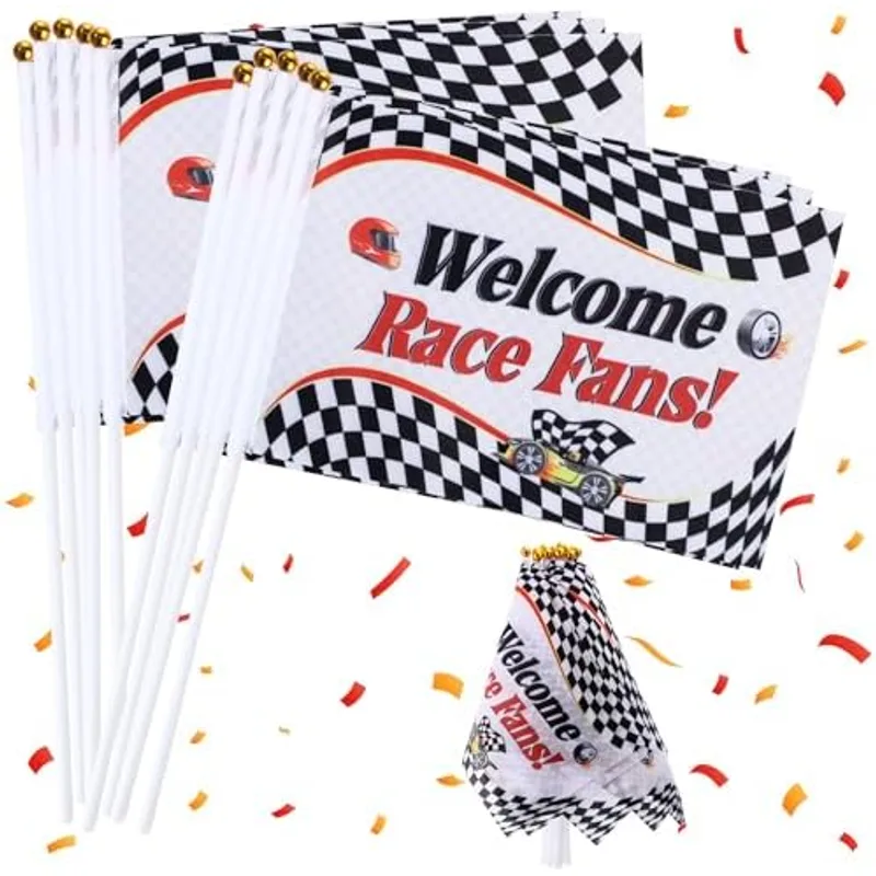 Outus 30 Pcs Racing Stick Flags Checkered Black and White Mini Flags, Racing Car