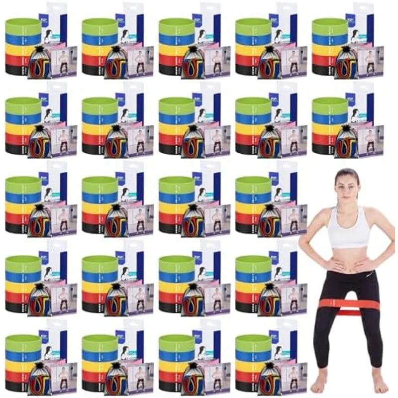 Outus 150 Pcs Resistance Loop Exercise Bands Loop Exercise Bands Set for Gym Members Sports Class Gift 5 Pcs Each Set with Storage Bag, Instruction Guide and Gift Box for Outdoor Home Gym Yoga Pilates, multicolor