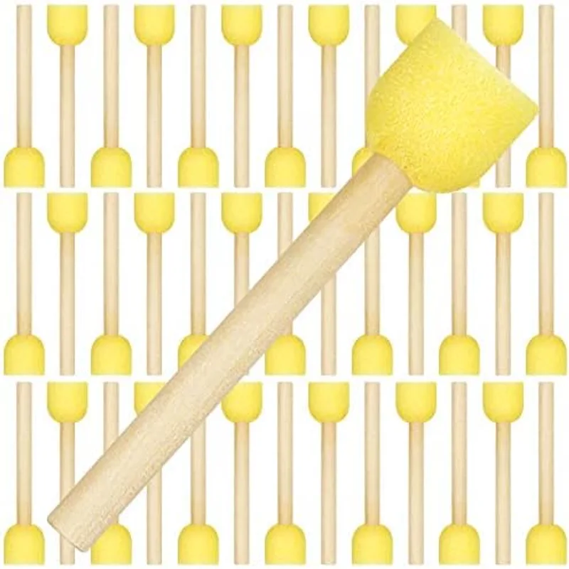 Outus Round Sponge Foam Brushes Wooden Handle for Painting, 0.8 Inch, Yellow