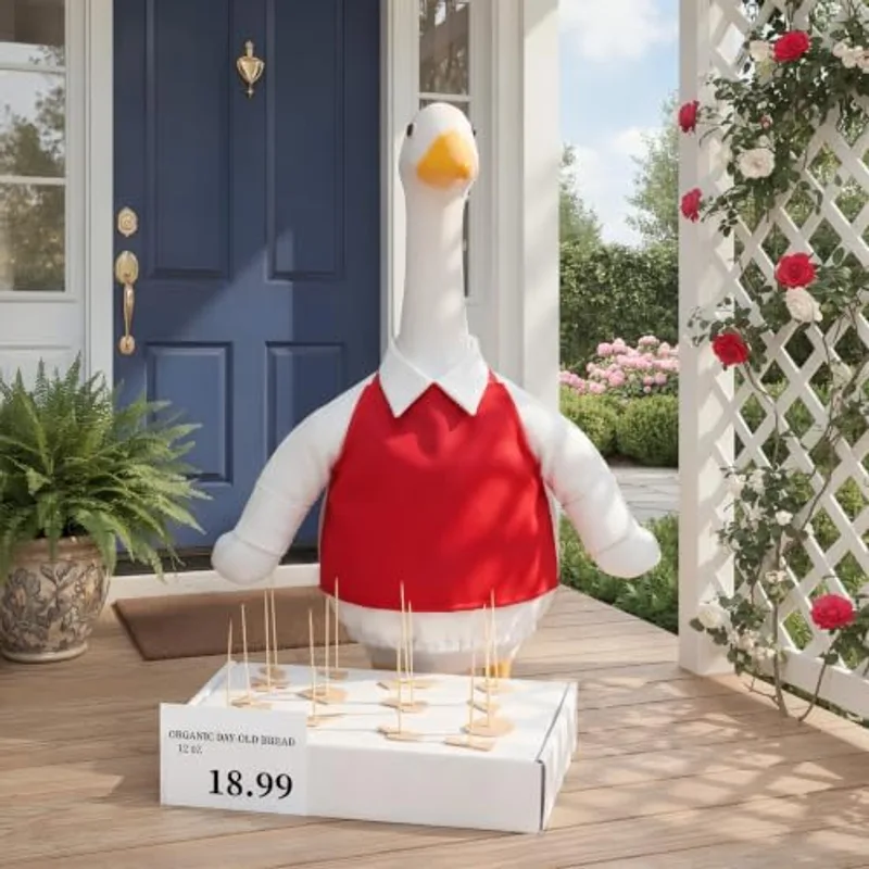 Outus Sample Lady Porch Goose Outfit Food Demonstrator, 23-inch Lawn Goose, Multicolor
