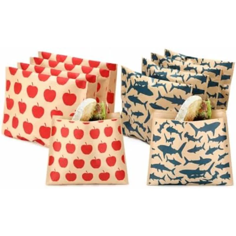 Outus 100 Pcs Sandwich Bag Sealable Paper Lunch, Apple and Shark, Red, Blue