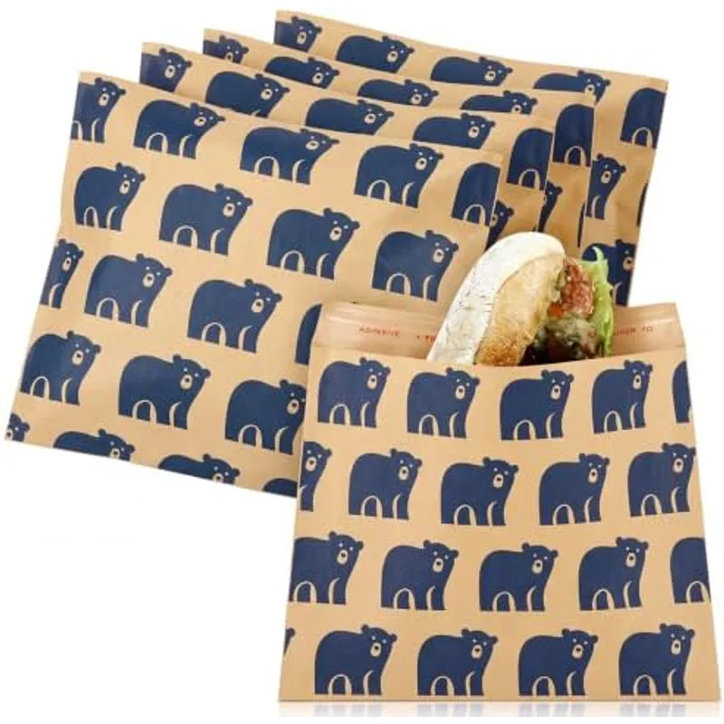 Outus Sandwich Bag Sealable Paper Lunch, Bear, Black