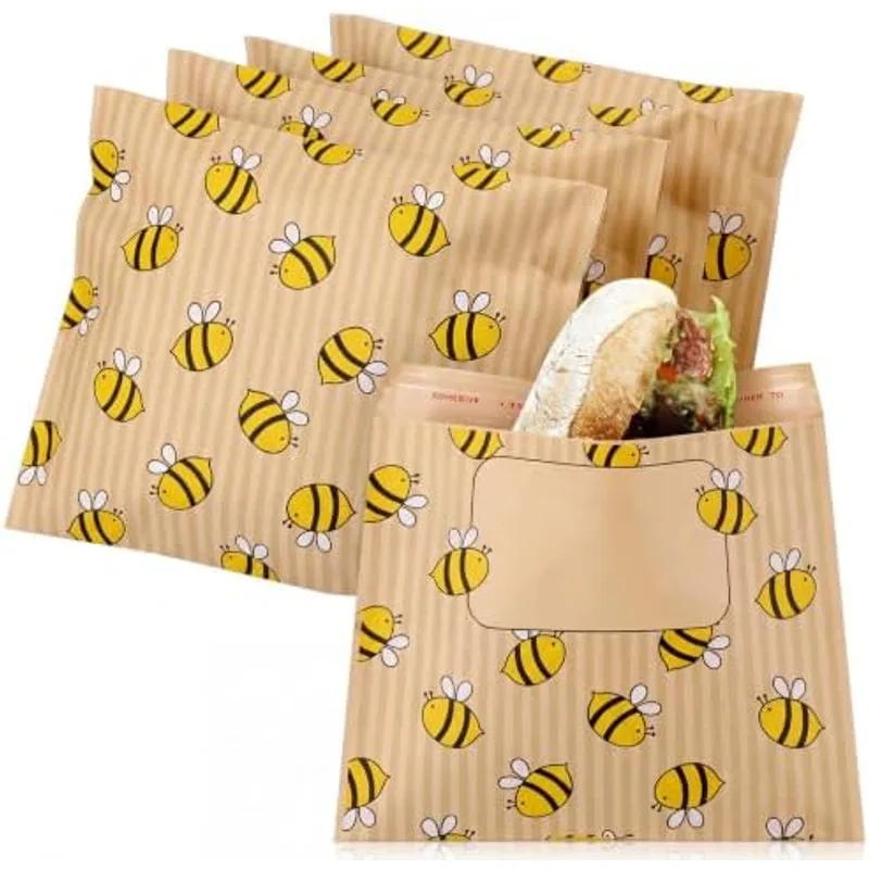 Outus 100 Pcs Sandwich Bag Sealable Paper Lunch, Bee, Yellow