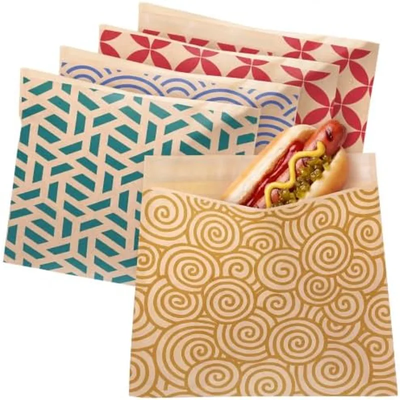 Outus 100 Pcs Sandwich Bag Sealable Paper Lunch, Geometry, Colorful