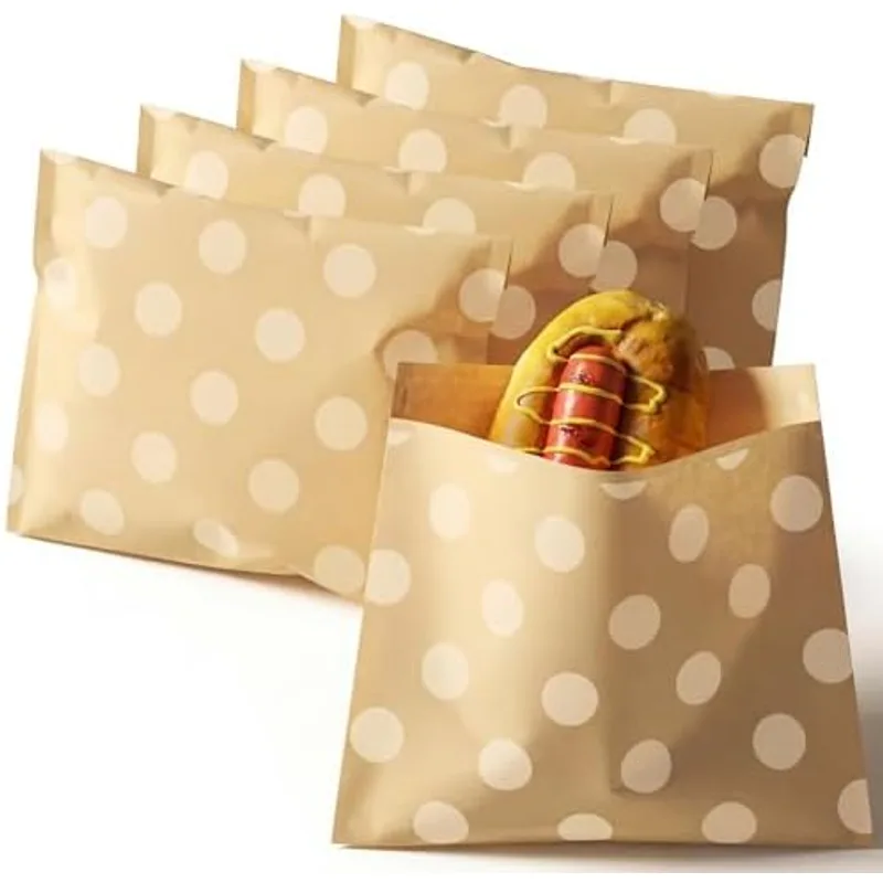 Outus Sandwich Bag Sealable Paper Lunch, Polka Dot, White