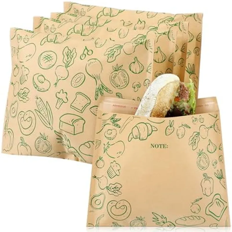 Outus Sandwich Bag Sealable Paper Lunch, Vegetable, Green