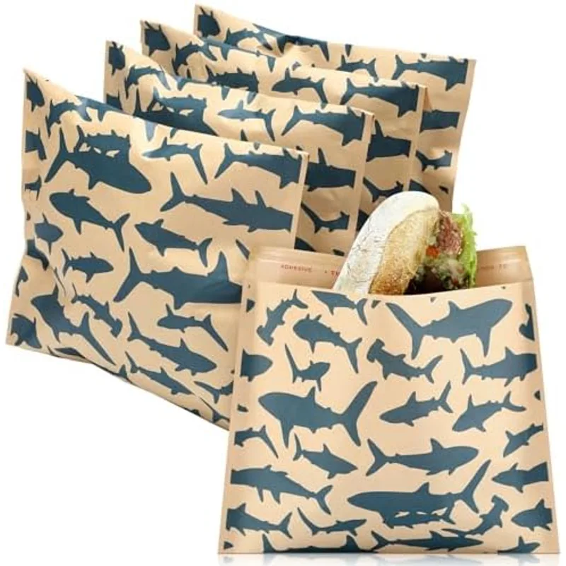 Outus Sandwich Bags Sealable Paper Lunch, 100 Pcs, Shark, Army-Green