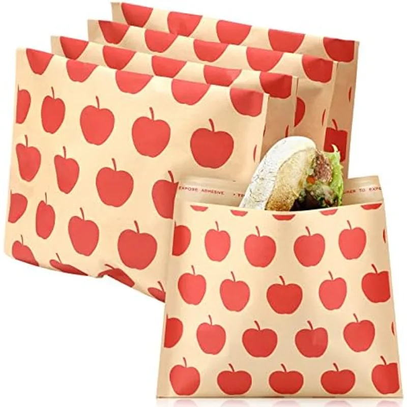 Outus 100 Pcs Sandwich Bags Sealable Paper Lunch, Apple, Light Brown