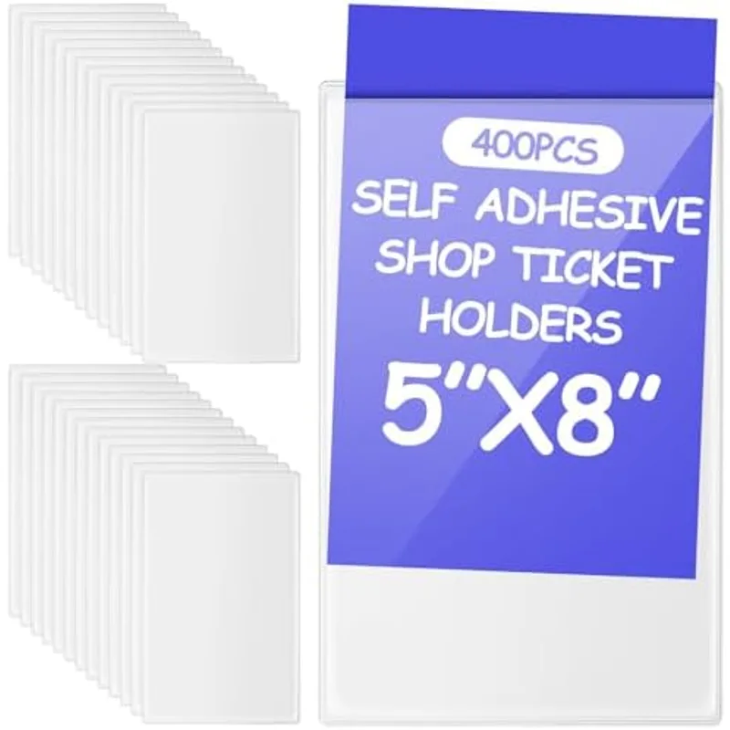 Outus 400 Pcs Self Adhesive Shop Ticket Holders, 5 x 8 Inch, Clear