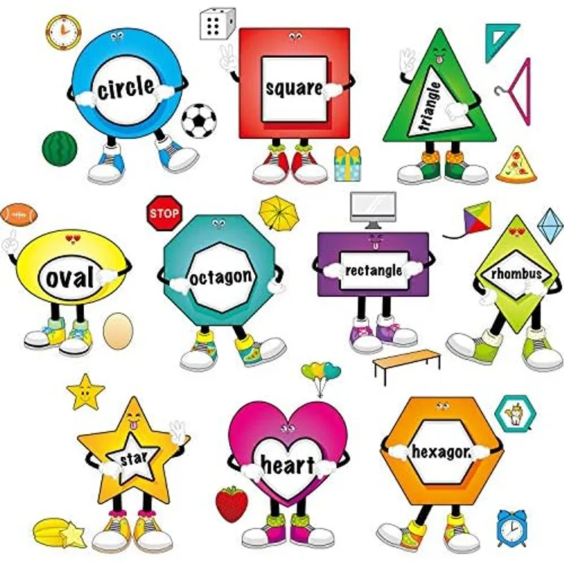 Outus 32 Pcs Shapes Bulletin Board Shape Posters for Classroom,Bright Color