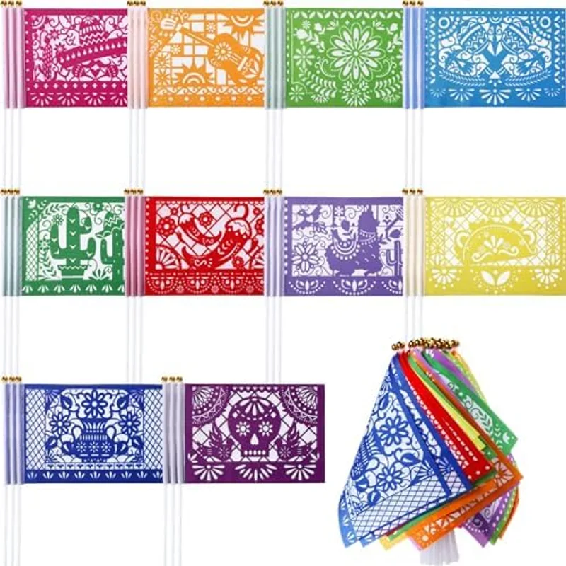 Outus 30 Pcs Small Mexican Fiesta Flags Cinco De Mayo Decorations