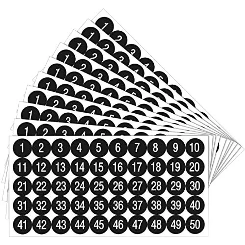 Outus Small Number Stickers 1-50, Self Adhesive, 1 Inch, Black