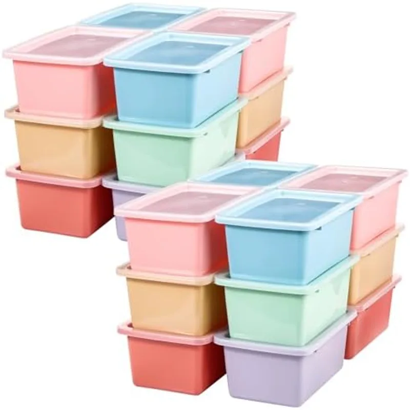 Outus 24 Pcs Small Storage Bin with Lids Plastic, Macaron