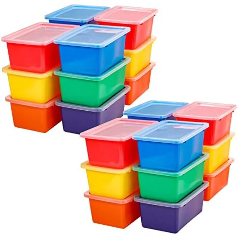 Outus 24 Pcs Small Storage Bin with Lids Plastic, Multicolor, Blue,Green,Orange,Red