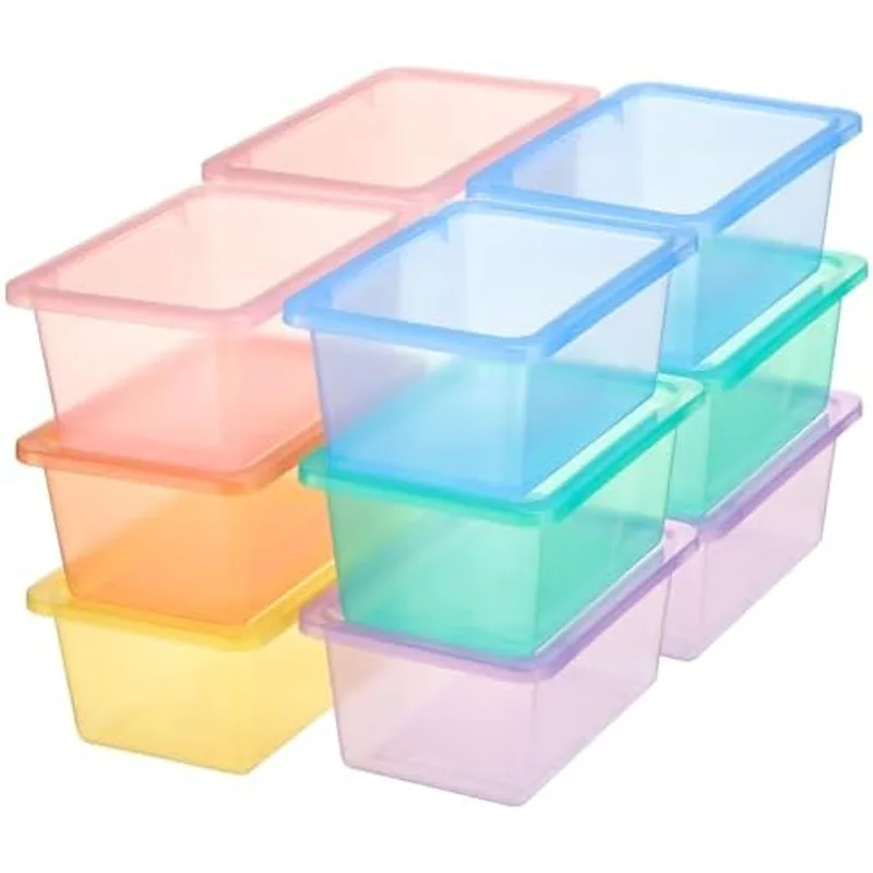 Outus 24 Pcs Small Storage Bin with Lids Plastic, Transparent Macarons