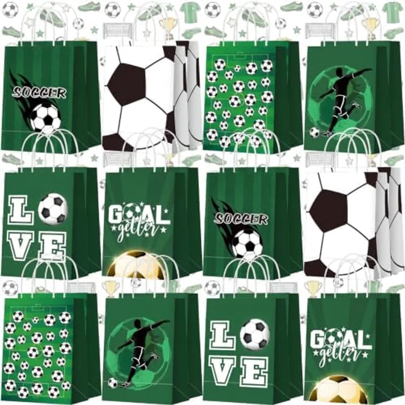Outus 24 Pcs Soccer Goodie Bags with Handles Paper Treat Bags