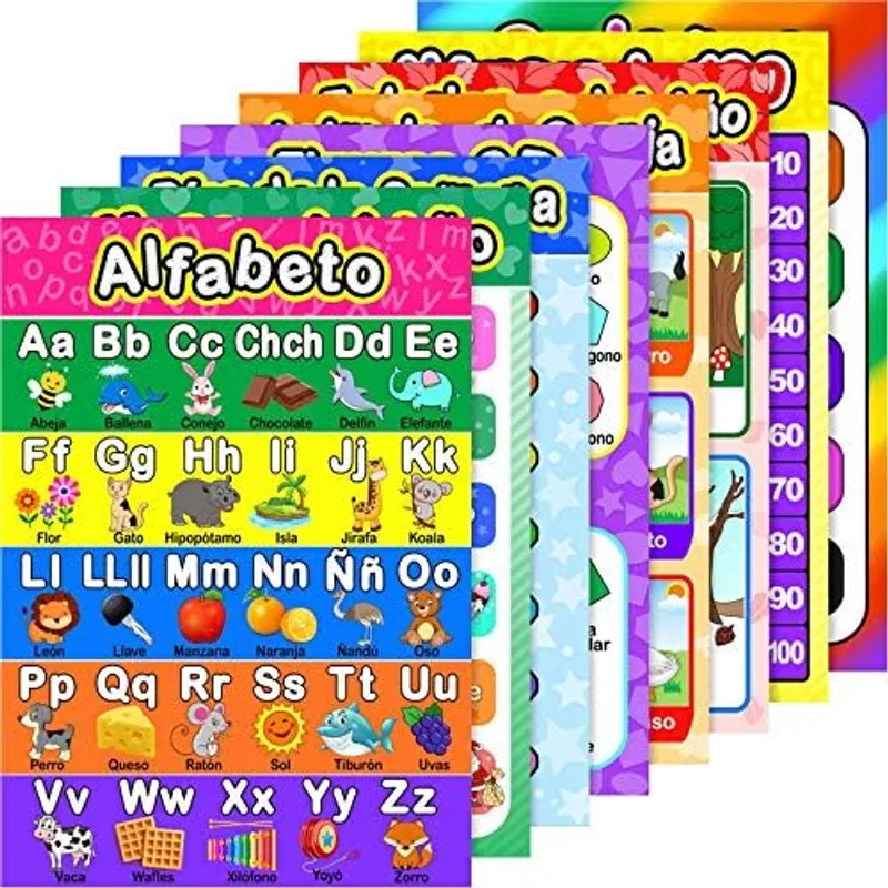 Outus Spanish Alphabet Poster Classroom Decor, 8 Pieces, Various Style