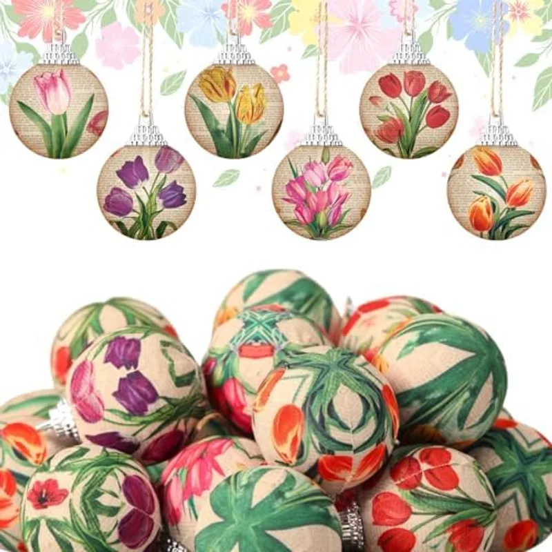 Outus 18 Pcs Spring Tulip Hanging Ornaments Ball Spring Decorations for Tree Vintage Tulip Theme Decorations Farmhouse Home Fireplace Decoration Holiday Party Favors