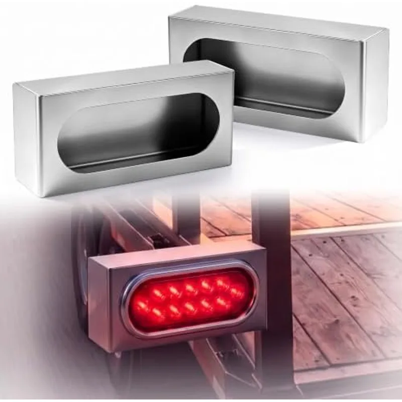 Outus 2 Pcs Stainless Steel Single Oval Trailer Light Box - Rustproof 6 Inch Dot Oval Light Housing, Tail Lights Box Heavy Duty Bolt or Weld on for Trucks Trailers Snow Plows and Commercial Vehicles
