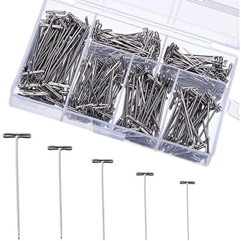 Outus 450 Pcs Stainless Steel T Push Pins Long Straight for Sewing Craft, Nickel