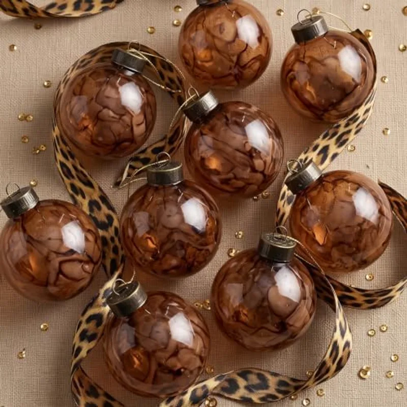 Outus 12 Pcs Tortoiseshell Christmas Tree Ornaments Vintage Christmas Ball, Warm