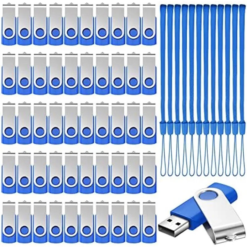 Outus USB 2.0 Flash Drives Bulk, Blue Swivel with Lanyards,128 MB