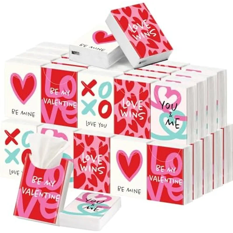 Outus 50 Pack Valentine’s Day Party Favors, Travel Size Pocket Tissues, Red
