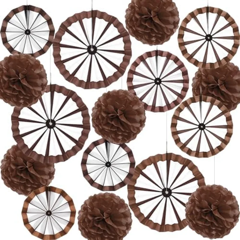 Outus 21 Pcs Western Cowboy Party Decorations Paper Fans Wagon Wheels Decor, Classic
